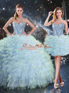 Floor Length Ball Gowns Sleeveless Aqua Blue Quinceanera Dress Lace Up
