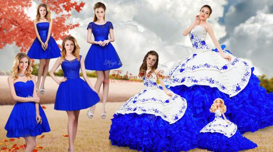 Smart Brush Train Ball Gowns Sweet 16 Quinceanera Dress Royal Blue Strapless Organza Sleeveless Lace Up