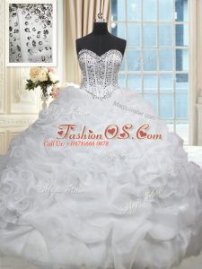 High End White Sweetheart Lace Up Beading and Pick Ups Vestidos de Quinceanera Brush Train Sleeveless