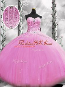 Pretty Lilac Quince Ball Gowns Military Ball and Sweet 16 and Quinceanera with Beading Sweetheart Sleeveless Lace Up