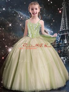 Fantastic Yellow Green Sleeveless Tulle Lace Up Winning Pageant Gowns for Quinceanera and Wedding Party