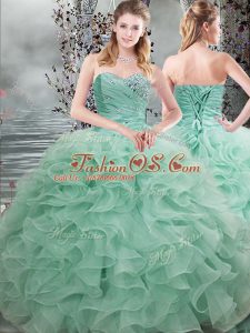 Smart Ball Gowns Sweet 16 Dresses Apple Green Sweetheart Organza Sleeveless Floor Length Lace Up