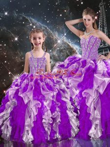 Multi-color Lace Up Sweetheart Beading and Ruffles Quinceanera Dress Organza Sleeveless
