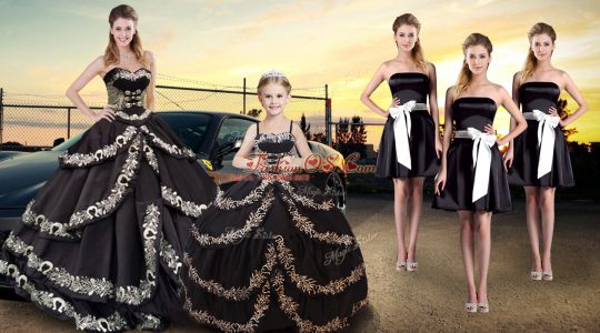 Noble Black Quinceanera Dresses Military Ball and Sweet 16 and Quinceanera with Embroidery and Ruffled Layers Sweetheart Sleeveless Lace Up