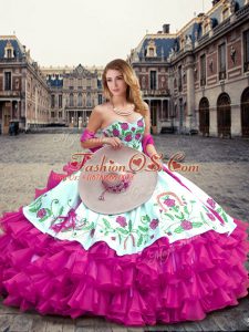 High Class Sleeveless Lace Up Floor Length Embroidery and Ruffled Layers Sweet 16 Quinceanera Dress
