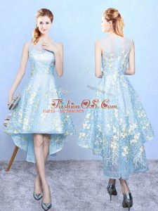 Aqua Blue Bridesmaid Dress Prom and Party with Embroidery Square Sleeveless Zipper