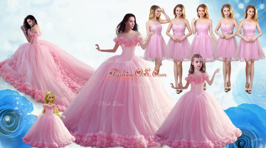 Inexpensive Baby Pink Tulle Lace Up Quinceanera Gown Sleeveless Floor Length Ruffles
