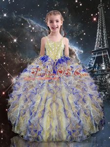 Hot Selling Multi-color Lace Up Girls Pageant Dresses Beading and Ruffles Sleeveless Floor Length