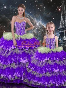 Multi-color Sweetheart Neckline Beading and Ruffles Quinceanera Dress Sleeveless Lace Up