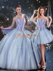 Sweetheart Sleeveless Lace Up Quince Ball Gowns Blue Tulle