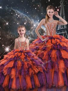 Delicate Multi-color Sweetheart Neckline Beading and Ruffles and Ruffled Layers 15th Birthday Dress Sleeveless Lace Up
