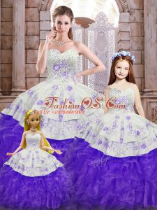 Captivating Floor Length Ball Gowns Sleeveless White And Purple Sweet 16 Dress Lace Up