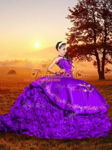 Discount Lavender Sweet 16 Dress Military Ball and Sweet 16 and Quinceanera with Embroidery Sweetheart Sleeveless Brush Train Lace Up
