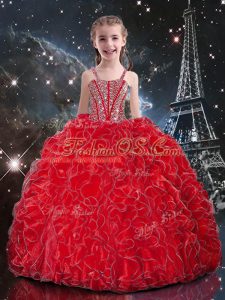 Enchanting Straps Sleeveless Organza Little Girl Pageant Gowns Beading and Ruffles Lace Up