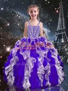 Amazing Purple Sleeveless Beading and Ruffles Floor Length Little Girls Pageant Dress