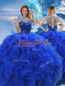 Sexy Sleeveless Zipper Floor Length Ruffles and Sequins Quinceanera Gown
