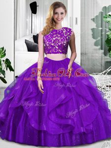 New Style Purple Zipper Sweet 16 Quinceanera Dress Lace and Ruffles Sleeveless Floor Length
