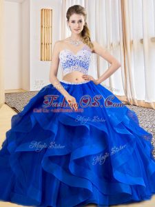 Perfect One Shoulder Sleeveless Criss Cross Quinceanera Dresses Royal Blue Tulle