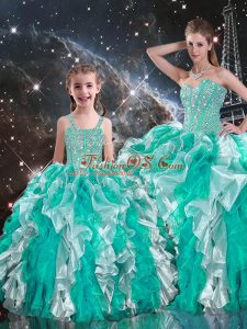 Multi-color Lace Up Quince Ball Gowns Beading and Ruffles Sleeveless Floor Length