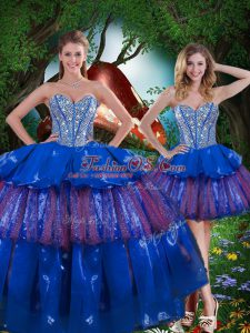 Fantastic Multi-color Organza Lace Up Vestidos de Quinceanera Sleeveless Floor Length Beading and Ruffled Layers and Sequins