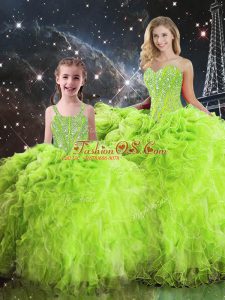 Organza Sleeveless Floor Length 15th Birthday Dress and Beading and Ruffles