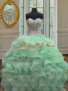 Glittering Sweetheart Sleeveless Organza Sweet 16 Quinceanera Dress Ruffles Lace Up