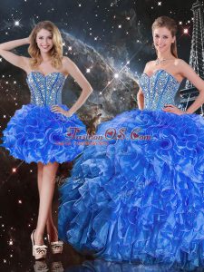 Classical Royal Blue Sleeveless Floor Length Beading and Ruffles Lace Up Quinceanera Dresses