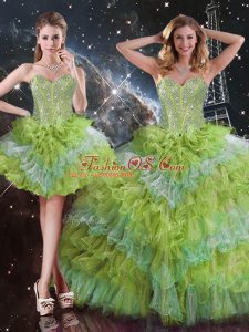 Custom Fit Multi-color 15 Quinceanera Dress Military Ball and Sweet 16 and Quinceanera with Beading and Ruffled Layers Sweetheart Sleeveless Lace Up