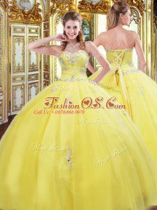 Gold Sleeveless Floor Length Beading and Appliques Lace Up Sweet 16 Quinceanera Dress