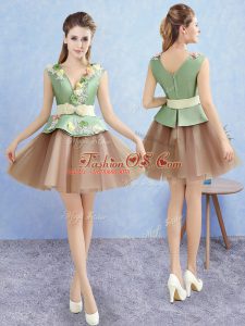 Sumptuous Tulle V-neck Sleeveless Zipper Hand Made Flower Prom Dresses in Multi-color