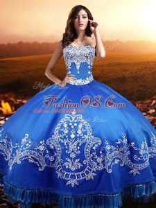 Eye-catching Blue Lace Up Sweet 16 Quinceanera Dress Beading and Appliques Sleeveless Floor Length