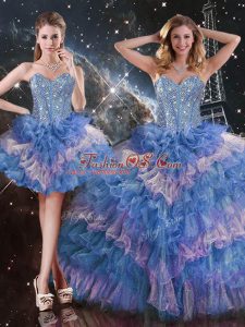 Affordable Ball Gowns Quince Ball Gowns Multi-color Sweetheart Organza Sleeveless Floor Length Lace Up
