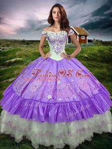 Exceptional Lavender Ball Gowns Beading and Embroidery and Ruffled Layers Quinceanera Gown Lace Up Taffeta Sleeveless Floor Length