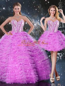 Romantic Organza Sweetheart Sleeveless Lace Up Beading and Ruffled Layers Sweet 16 Quinceanera Dress in Fuchsia