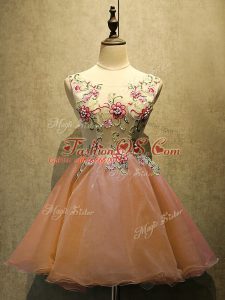 Sexy Scoop Sleeveless Lace Up Prom Dress Orange Red Organza