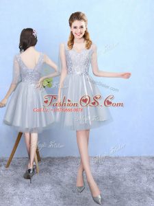 Glorious Silver Half Sleeves Lace Knee Length Bridesmaids Dress