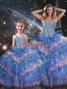 Organza Sweetheart Sleeveless Lace Up Beading and Ruffled Layers Quinceanera Gown in Multi-color