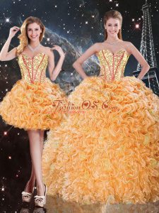 Amazing Organza Sleeveless Floor Length Ball Gown Prom Dress and Beading and Ruffles