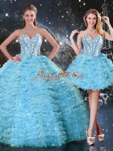 Aqua Blue Sweetheart Lace Up Beading and Ruffled Layers 15 Quinceanera Dress Sleeveless