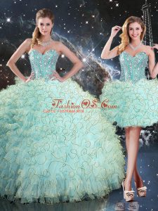 Fantastic Turquoise Sweetheart Lace Up Beading and Ruffles Quinceanera Dresses Sleeveless