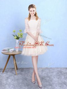 Champagne Dama Dress Wedding Party with Lace Off The Shoulder Half Sleeves Lace Up
