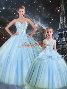 Baby Blue Lace Up Sweetheart Beading Quinceanera Dresses Tulle Sleeveless