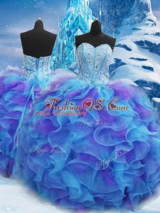Discount Blue Sleeveless Beading and Ruffles Floor Length Ball Gown Prom Dress