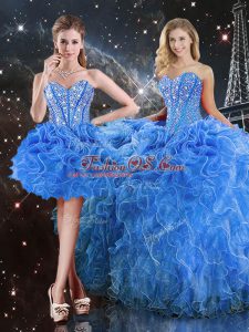 Organza Sleeveless Floor Length Quinceanera Gown and Beading and Ruffles