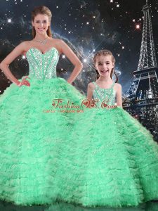 Sweetheart Sleeveless Lace Up Quinceanera Gown Turquoise Tulle