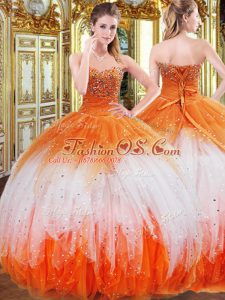 Flare Sleeveless Floor Length Beading and Ruffles Lace Up Sweet 16 Dresses with Multi-color