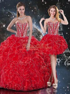 Low Price Wine Red Sleeveless Organza Lace Up Quinceanera Dresses for Military Ball and Sweet 16 and Quinceanera