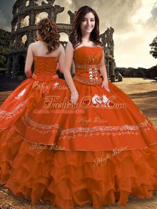 Custom Design Ball Gowns Sweet 16 Dresses Rust Red Strapless Taffeta Sleeveless Floor Length Zipper