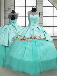 Ideal Turquoise Scoop Neckline Beading 15 Quinceanera Dress Sleeveless Lace Up