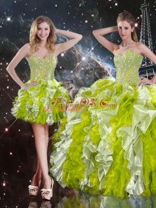 Multi-color Sweetheart Neckline Beading and Ruffles 15th Birthday Dress Sleeveless Lace Up